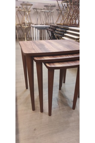 3 Lü Mdf Lam Zigon Sehpa Takımı , Ahşap Zigon Sehpa Amalfi Cevizi