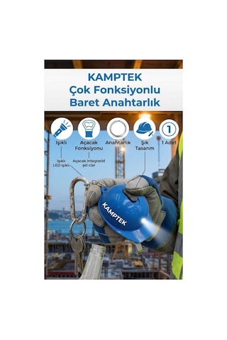 Baret Tasarım Anahtarlık Açacak Fonksiyonlu Işıklı Tasarım Anahtarlık Baret Mavi Mavi