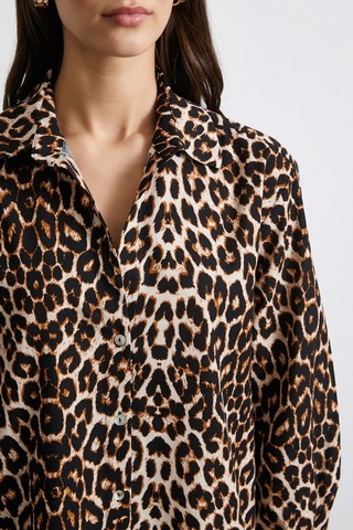Leopar Desenli Poplin Gömlek Bej Bej
