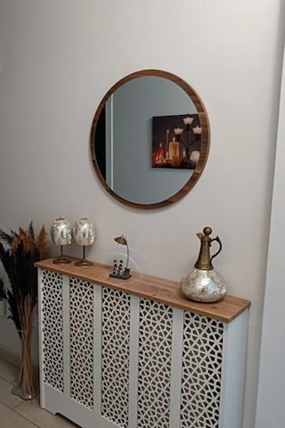 60 Cm Çap Banyo & Makyaj Aynası Yuvarlak Antre Hol Koridor Duvar Salon Mutfak Ofis Dekoratif Ayna - Ceviz Ceviz