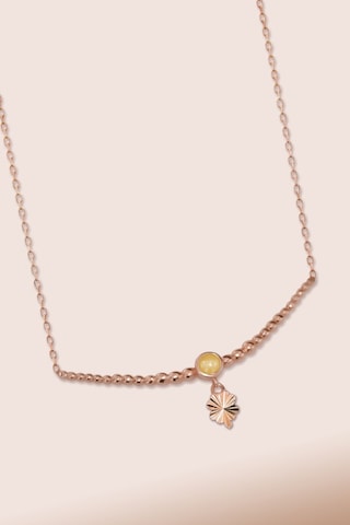 925 Ayar Gümüş Rose Kaplama Top Motifli Sarı Ay Taşı Kırlangıç Kolye