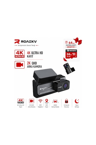 Roadxv S8 4k Ön + 2k Arka Wifi Araç Kamerası, Sony Imx335 Sensör, Gps, Adas, Süper Gece Görüşü, G-sensör, 64gb Kart Hediyeli
