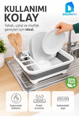 Katlanır Tabaklık Mutfak Hazırlık Servis Ve Düzen Bulaşıklık Beyaz - Gri