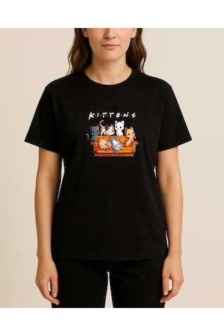Hugo Boss Kittens Baskılı T-shirt Siyah