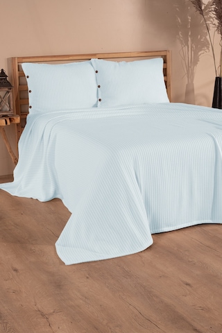 Tek Kişilik Saç Örgü Pike Seti Yatak Örtüsü Takımı 1 Adet Yastık Kılıfı 160 X 220 Cm Bebek - Mavi