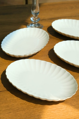 Kütahya Porselen Bone Luz Altın File Kayık Tabak 27x19cm Bnlzf28ky20 4 Lü Krem