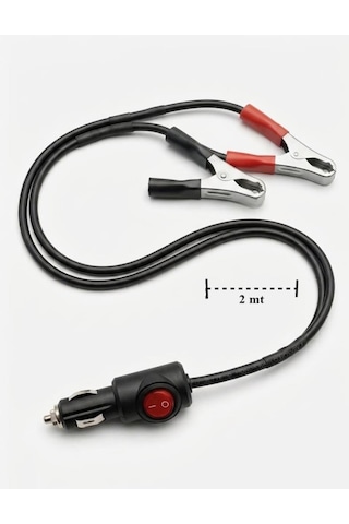 Aküden Bağlantılı Çift Yönlü Araç Çakmaklık Uzatma Kablosu Düğmeli Erkek Çakmak Soketli 12-24 V/16a 2 X1,5mm Ttr Bakır 2mt-siyah