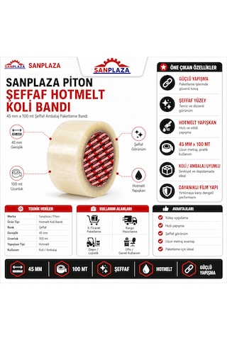 Sanplaza Şeffaf Hotmelt Koli Bandı 45 Mm X 100 Mt Güçlü Yapışkanlı Paketleme Ambalaj Bandı 6 Adet