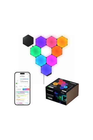 Nanoleaf Altıgen Akıllı Rgbw Duvar Paneli Başlangıç Paketi App Kontrollü, 9 Parça, Siyah, Google Hom RGB