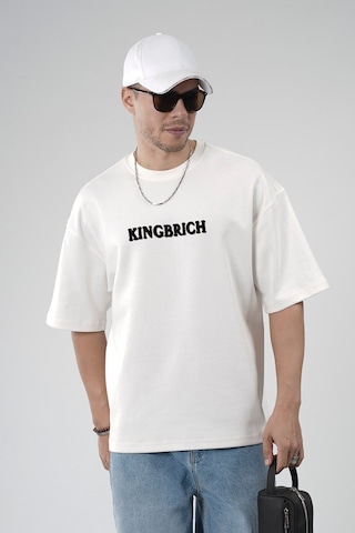 King-Brich Oversize Kalıp Kingbrich Baskılı Tişört Ekru