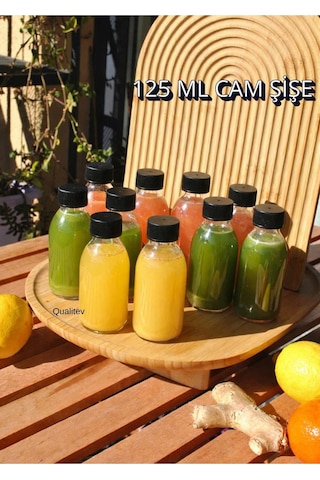 10 Adet Cam Şişe 125 Ml Detoks Gınger Shot Şişesi Detox Meyvesuyu Siyah