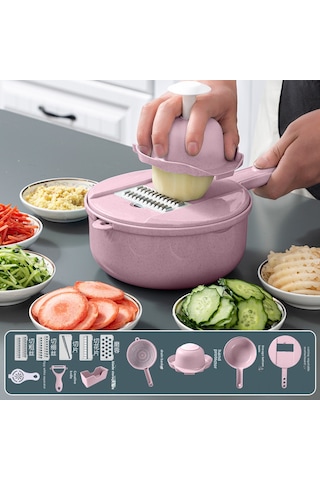 Hombey Pembe Mutfak Çok Amaçlı Kesme Aleti: Patates Dilimleyici, Ispanak Şerit Kesici, 12 Parça Lüks Set Ev Kullanıma Uygun