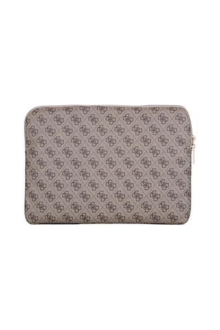 Guess Lisanslı 4g Desenli Üçgen Logolu 14 İnç Laptop Notebook Çantası Kahverengi