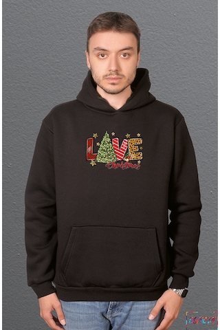 Bumeta Love Christmas Sweatshirt Unisex Kapüşonlu Hoodie Siyah