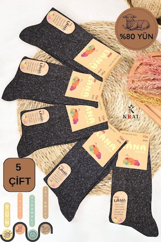 Kral Socks Kışlık Yün Çorap Lambswool Kuzu Yünlü Kadınlar Için Dikişsiz Termal Siyah