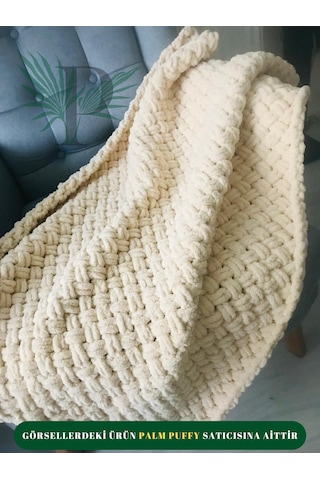 Palm Puffy Hasır Örgülü Bej Bebek Battaniyesi Bej