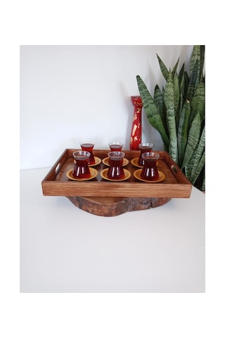 Kahverengi Eskitme Ahşap Dekoratif Kahve, Çay, Söz, Nişan, Sunum , Servis Tepsisi Eskitme Kahverengi
