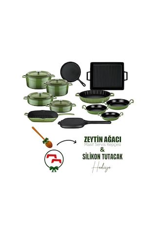 Lava Döküm 12x Trendy Serisi 17 Parça Tencere & Tava Seti Yeşil