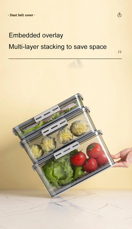 1 Adet Gri Plastik Buzdolabı Depolama Buzdolabı Organizatör Konteyner Sebze Meyve Et Gıda Sınıfı Buzdolabı Mutfak Depolama Konteyner Şişeler, Jars & Amp Kutular 2