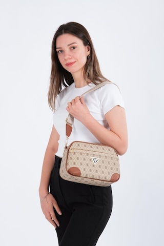 Newish Polo Desenli Krem Vegan Deri Çapraz Askılı Kadın Omuz Çantası - Kadın Krem