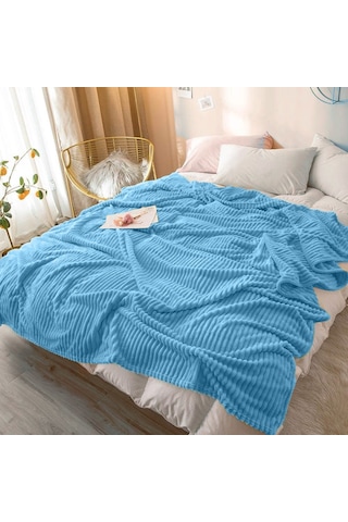 Mulberry Çift Kişilik Fitilli Yumuşak Dokulu Battaniye 210 X 230 Cm Mavi