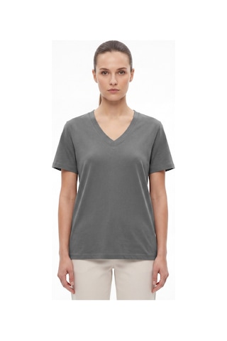 Goffra Kadın Vision V Yaka Premium Kalite Yoğun Dokulu Pamuklu T-shirt Koyu Gri W102-r0220-05