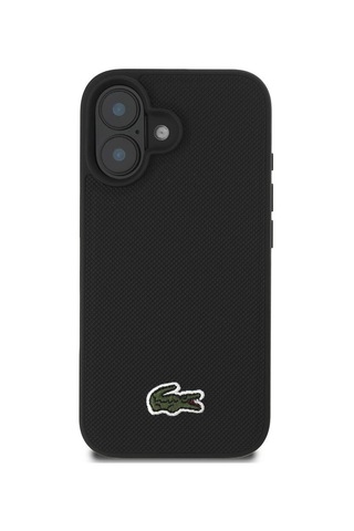 Apple Uyumlu iPhone 16 Kılıf Lacoste Lisanslı Pu Pike Desen Arka İkonik Timsah Dokuma Logolu Siyah
