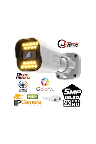 J-tech Jt-1818 Ultrahd 5mp Sesli Ip Bullet Kamera Poe 18 Led 3.6mm Gece-gündüz Renkli