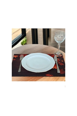 4lü Set Sonbahar Keten Kumaş Dikdörtgen Amerikan Servis Tabak Altlık - Runner Supla 38x27 Cm Çok Renkli