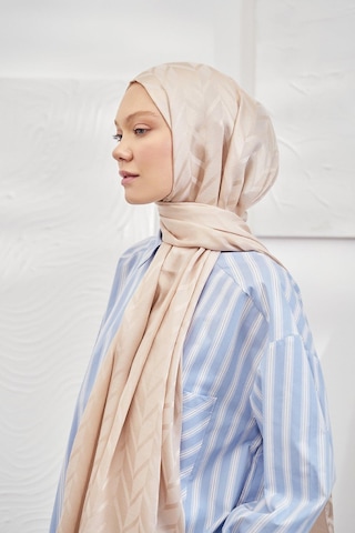 Armanda Jakarlı Şal - Zigzag Desenli - Bej - Bej