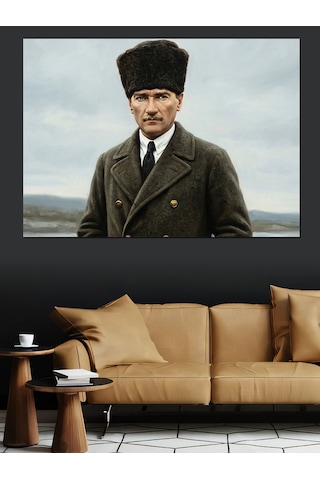 Kalpaklı Atatürk Portresi Dekoratif Kanvas - Mdf Ahşap Tablo
