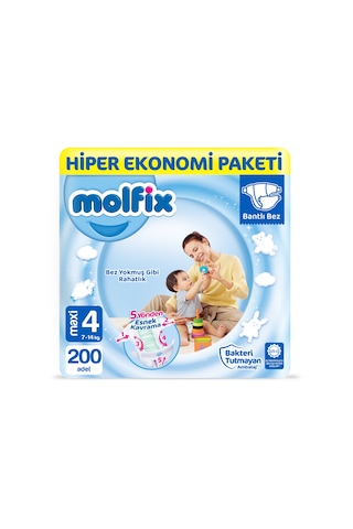 Molfix Bebek Bezi 4 Numara Maxi Hiper Ekonomi Paketi 200 Adet
