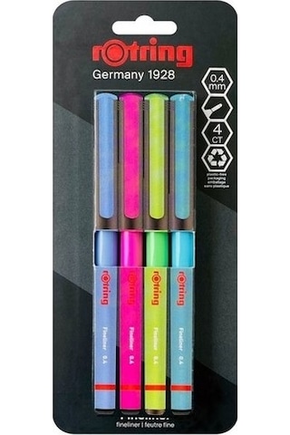 Rotring Fineliner Ince Keçe Uçlu Kalem 4'lü Canlı Renkler