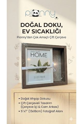 Pionny 2 Fotoğraflı Büyük Boy Sürgülü Dekoratif Ahşap Çerçeve 13x18 Cm Koyu Kahve