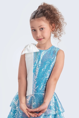 Etekli Şık Elbise Pullu 3 Kat Turkuaz