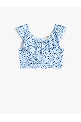 Koton Crop Bluz Düşük Omuz Fırfırlı Çiçek Desenli Beyaz Desenli 4skg60092ak Beyaz Desenli Beyaz