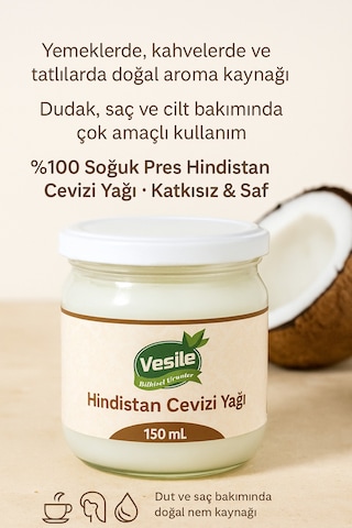 %100 Saf Soğuk Sıkım Hindistan Cevizi Yağı 150 Ml Doğal Cilt Ve Saç Bakım Yağı Diğer