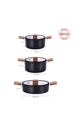 Neoflam Bien Black 11 Parça Indüksiyonlu Akasya Ağacı Sap Ve Kulplu Tencere Tava Seti