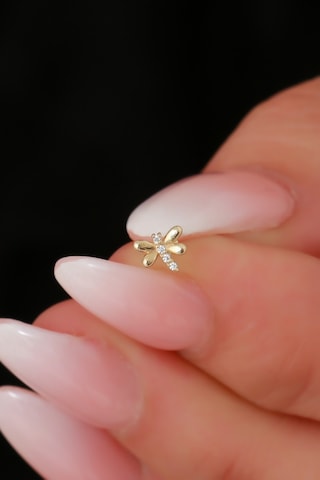 14 Ayar Altın Taşlı Kelebek Tragus Piercing Sarı