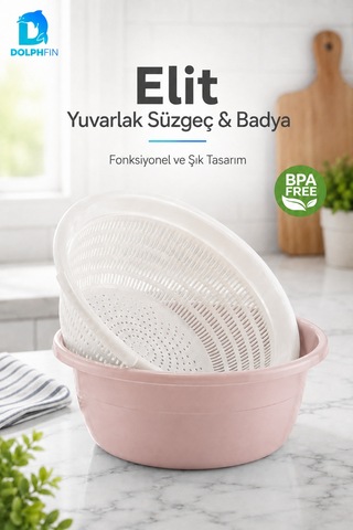 Elit Yuvarlak Süzgeç Ve Badya Seti Bpa Free Beyaz - Mavi