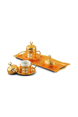 Yonca 2 Li Kahve Damat Fincan Seti Altın Altın