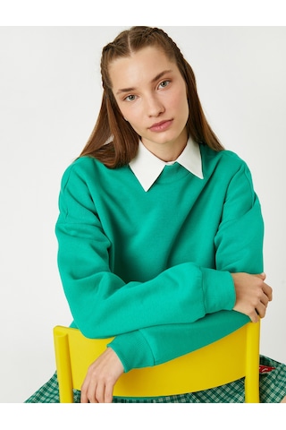 Koton Oversize Basic Sweatshirt Bisiklet Yaka İçi Polarlı Yeşil 3wal10411ık