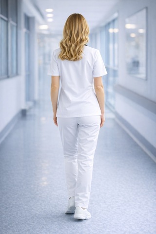 Likralı Hemşire Doktor Forması Premium Belinda Soft Kumaş Scrubs Hastane Üniforması Cerrahi Takım Beyaz