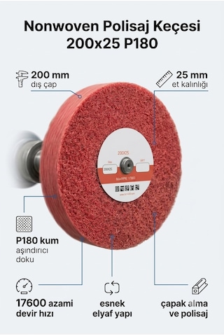 200x25 Mm P180 Polisaj Keçesi Çapak Alma Ve Metal Yüzey Parlatma Diski 1 Adet