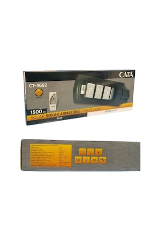Cata Ct-4692 Solar Güneş Enerjili Uzaktan Kumandalı Bahçe Sokak Aydınlatma Lambası 6400k 180w ANTRASİT