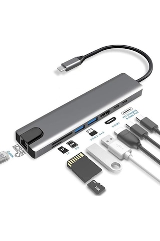 Type-c 8in1 Çevirici Adaptör 4k Hdmi + 2port Usb 3.0