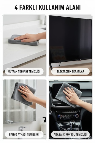 Nobera Duoclean Çift Etkili Temizlik Bezi - Mikrofiber & Cam Bezi 2'si 1 Arada 1 Adet Gri