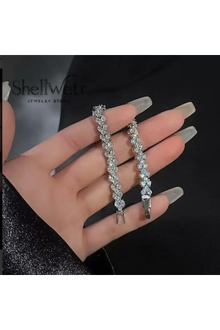 Crysta 925 Ayar Kaplama Parlak Taş Detaylı Kadın Bileklik Gümüş