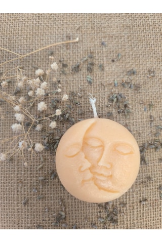 Güneş Ve Ay Yüzlü Dekoratif Mum, Tek Renk Koyu Bej