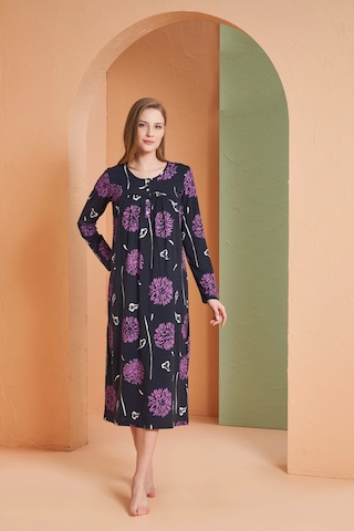 Pjs 27166 Kadın Uzun Kol Gecelik Lacivert